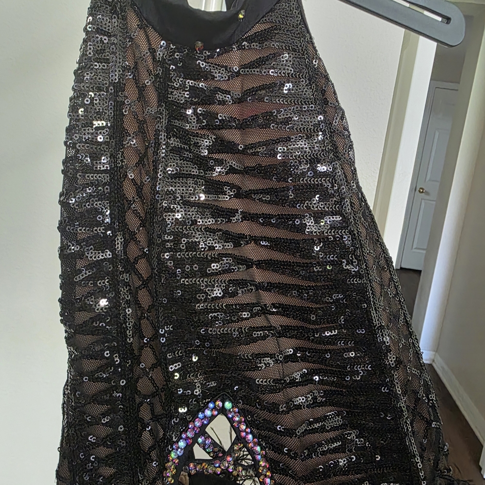 Black Sequin Halter Dress with Gem Detail